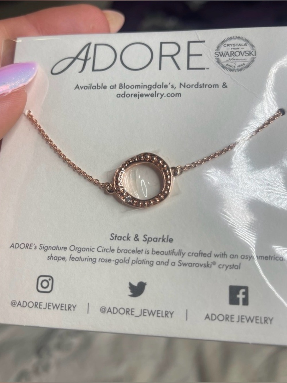 NWT Adore Swarovski Crystal Organic Circle Rose Gold Bracelet